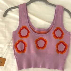 NWT Lavender Knit Flower Crop Top
